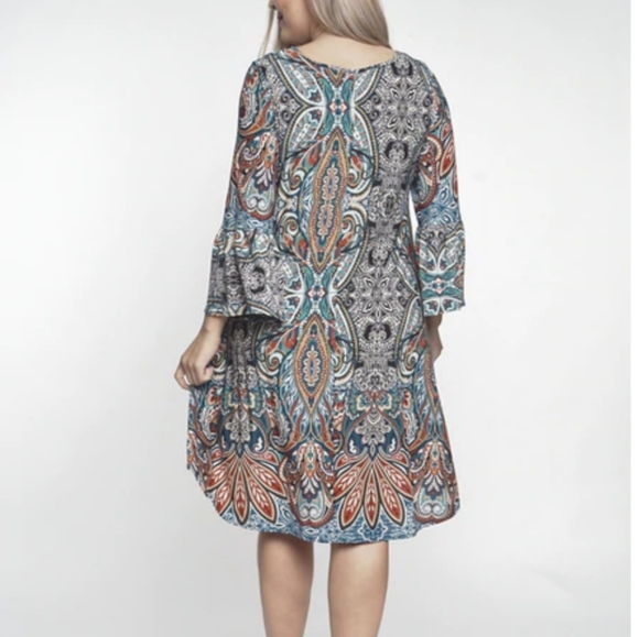 Multi-color Paisley Tunic Dress with ruffle sleeve - Picture 3 of 5